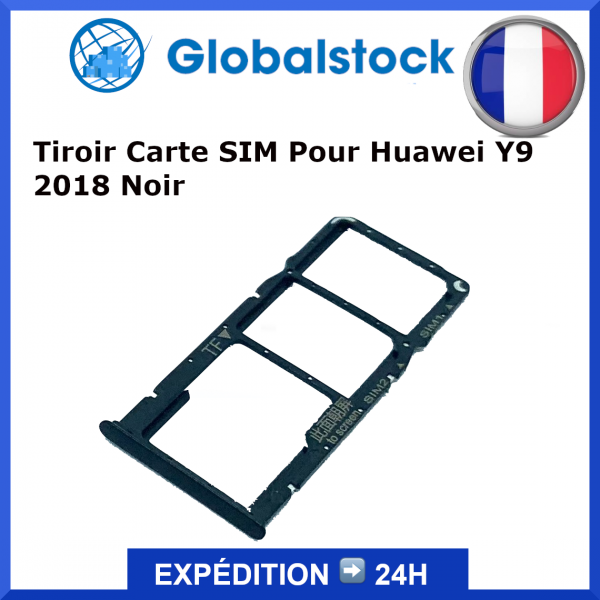Tiroir SIM HUAWEI Y9 2018 / Enjoy 8e Noir - Envoi gratuit 24h