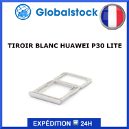 Tiroir Sim 1 + Sim 2 ou Carte SD pour HUAWEI P30 Lite Blanc