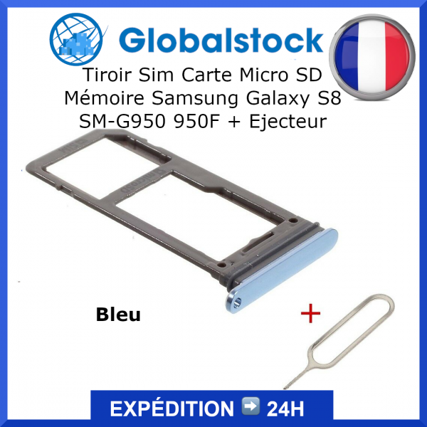 Tiroir Sim Carte Micro SD Mémoire pour Samsung Galaxy S8 SM-G950 950F + Ejecteur BLEU