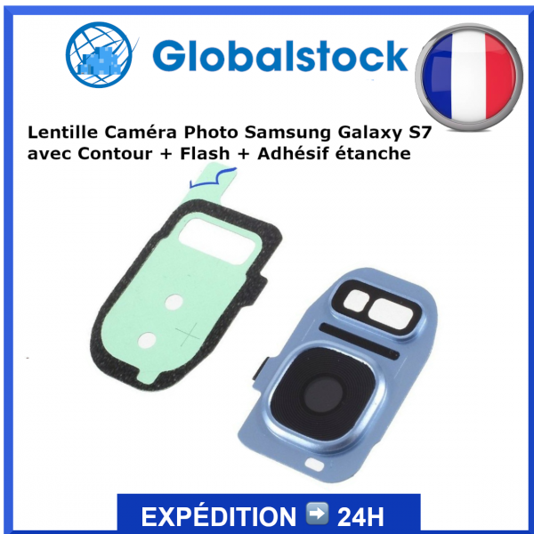 Lentille Caméra Photo avec contour + flash Bleu pour Samsung Galaxy S7 Bleu