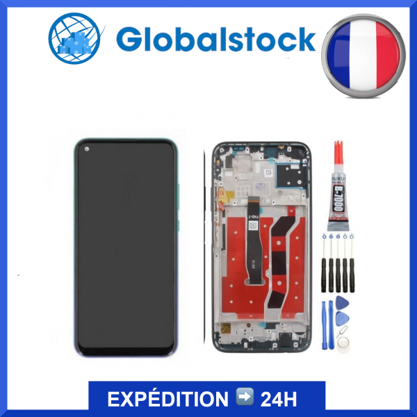 Ecran LCD + Vitre tactile sur châssis pour Huawei P40 Lite E Bleu + outils