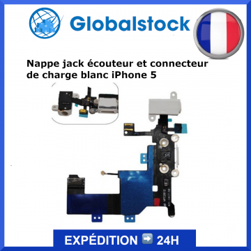 Nappe jack écouteur et connecteur de charge Blanc pour iPhone 5