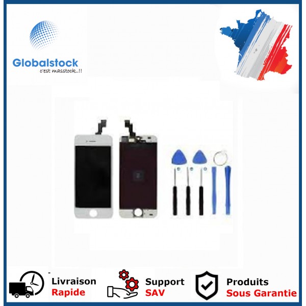 Ecran LCD + vitre tactile pour iPhone 5SE blanc + Outils