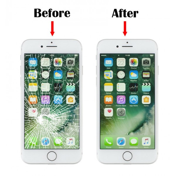 Vitre Tactile remplacement / reconditionnement + châssis + anti dust + OCA( film Glue) pour iPhone 7 Blanc