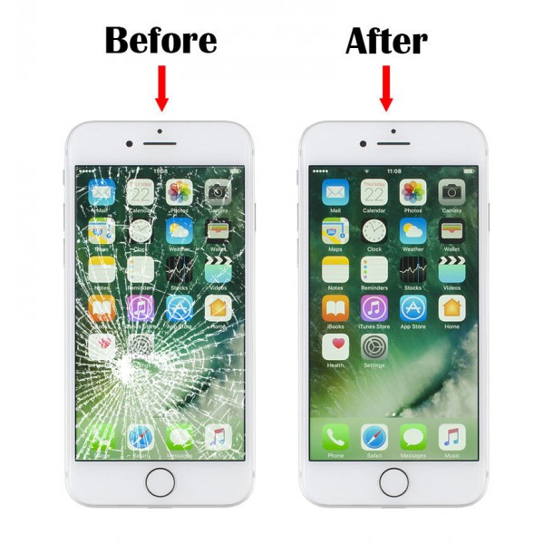 Vitre Tactile remplacement / reconditionnement + châssis + anti dust + OCA( film Glue) pour iPhone 8 Blanc