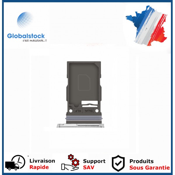 Tiroir lecteur sim pour Samsung Galaxy S22 5G Argent/ Blanc