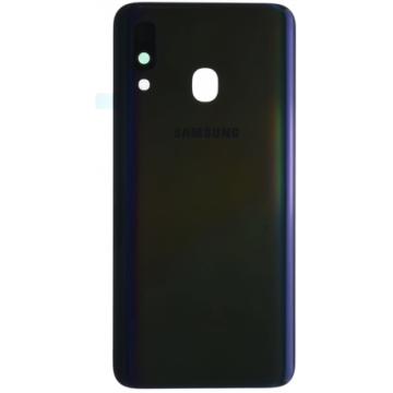Vitre arrière avec Adhésif + Lentille camera pour Samsung A40 (A405F) Noir Logo + CE
