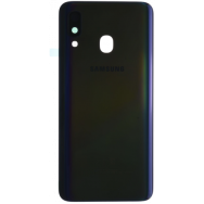 Vitre arrière avec Adhésif + Lentille camera pour Samsung A40 (A405F) Noir Logo + CE