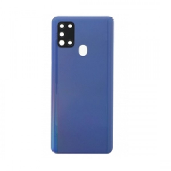 Vitre arrière avec Adhésif + Lentille camera support pour Samsung Galaxy A21s A217 Bleu + Logo
