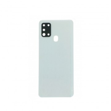 Vitre arrière avec Adhésif + Lentille camera support pour Samsung Galaxy A21s A217 Blanc + Logo