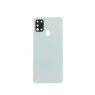Vitre arrière avec Adhésif + Lentille camera support pour Samsung Galaxy A21s A217 Blanc + Logo