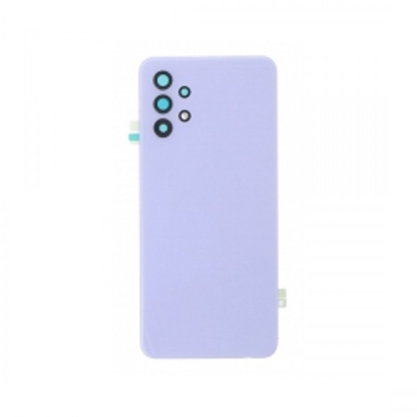 Vitre arrière avec Adhésif + Lentille camera support pour Samsung Galaxy A32 5G Violet + Logo