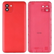Vitre arrière avec Adhésif + Lentille camera + support pour Samsung Galaxy A03 A035 A035G 166mm Rouge + Logo