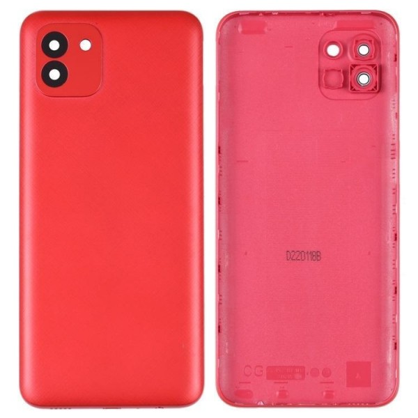 Vitre arrière avec Adhésif + Lentille camera + support pour Samsung Galaxy A03 A035 A035G 166mm Rouge + Logo