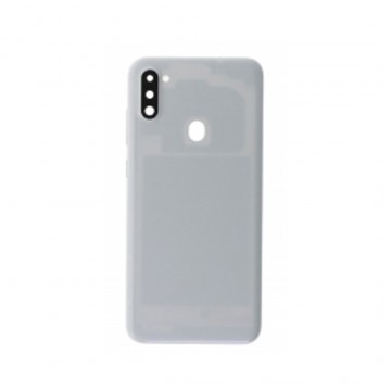 Vitre arrière avec Adhésif + Lentille camera + support pour Samsung Galaxy A11 A115F Blanc + Logo