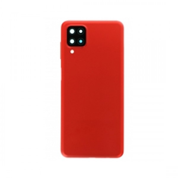 Vitre arrière avec Adhésif + Lentille camera + support pour Samsung Galaxy A12/A12 Nacho/A12s A127 Rouge + Logo