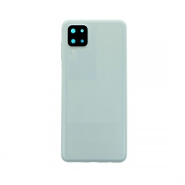 Vitre arrière avec Adhésif + Lentille camera + support pour Samsung Galaxy A12 Blanc + Logo