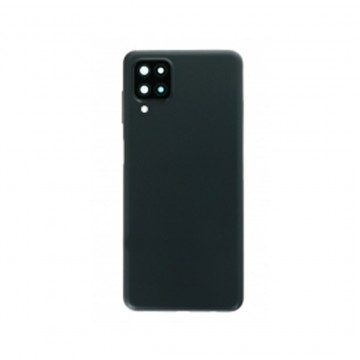 Vitre arrière avec Adhésif + Lentille camera + support pour Samsung Galaxy A12/A12 Nacho/A12s A127 Noir + Logo