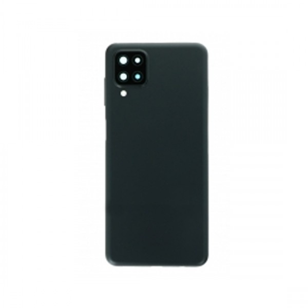 Vitre arrière avec Adhésif + Lentille camera + support pour Samsung Galaxy A12/A12 Nacho/A12s A127 Noir + Logo