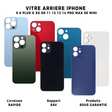VITRE ARRIERE IPHONE 8 8 PLUS X XS XR 11 12 13 14 PRO MAX SE MINI AVEC LOGO + CE