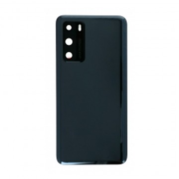 Vitre arrière avec Lentille camera + support pour Huawei P40 Noir + Logo