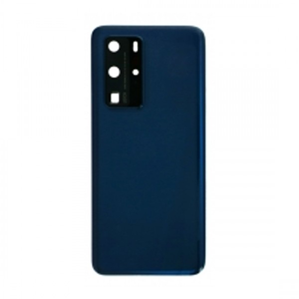 Vitre arrière avec Lentille camera + support pour Huawei P40 Bleu + Logo