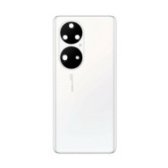 Vitre arrière avec Adhésif + Lentille camera + support pour Huawei P50 Pro Blanc + Logo