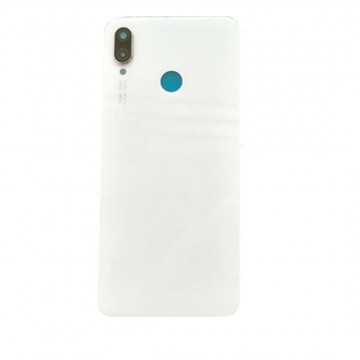 Vitre arrière avec Adhésif + Lentille camera + support pour Huawei P Smart+/Nova 3i Blanc + Logo