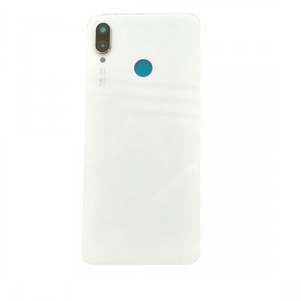 Vitre arrière avec Adhésif + Lentille camera + support pour Huawei P Smart+/Nova 3i Blanc + Logo