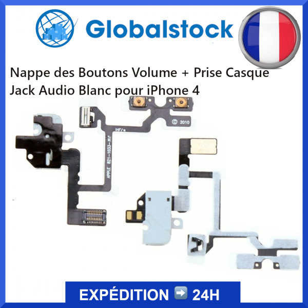 Nappe des Boutons Volume + Prise Casque Jack Audio pour iPhone 4 Blanc