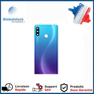 Vitre arrière avec Adhésif + Lentille camera + support pour Huawei nova 4e/P30 lite 24M Bleu + Logo