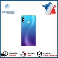 Vitre arrière avec Adhésif + Lentille camera + support pour Huawei nova 4e/P30 lite 24M Bleu + Logo