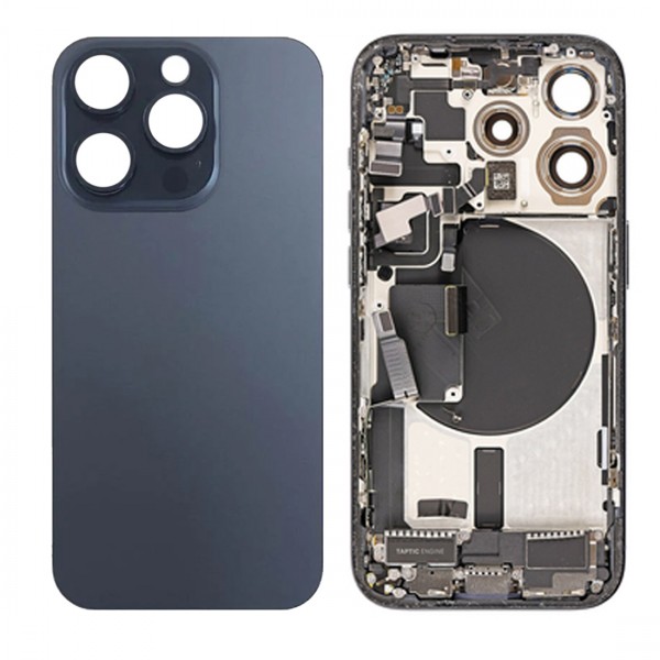 Vitre Arrière (Cache Batterie) pour iPhone 15 Pro avec Support et NFC en Bleu Titane