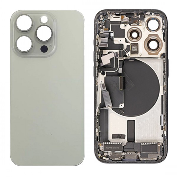 Vitre Arrière (Cache Batterie) pour iPhone 15 Pro avec Support et NFC en Blanc Titane