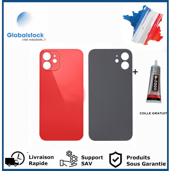 Vitre arrière iPhone 12 rouge logo + ce