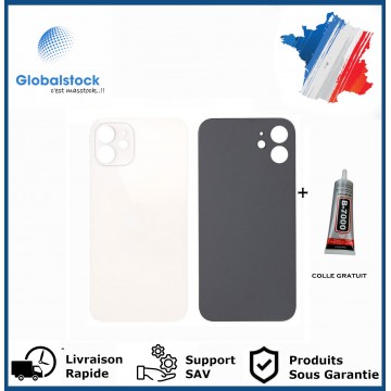 Vitre arrière iPhone 12 Mini blanc logo + ce