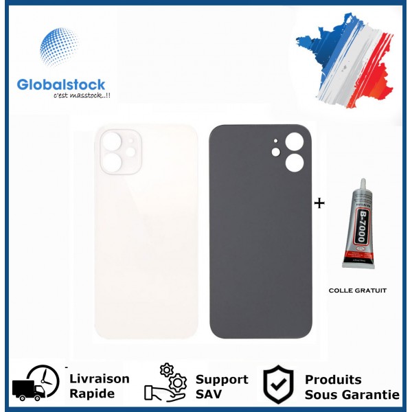 Vitre arrière iPhone 12 Mini blanc logo + ce