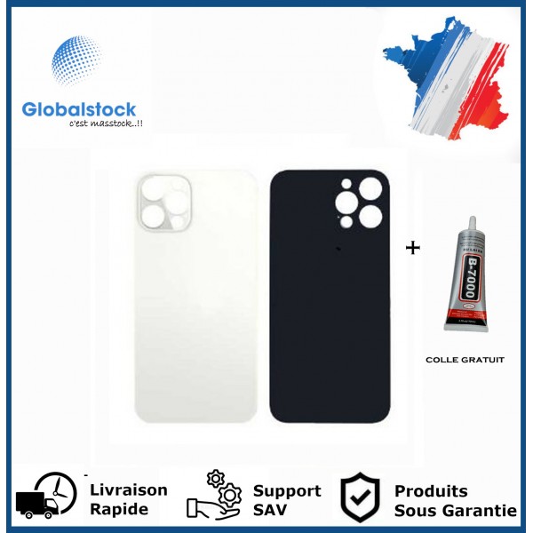 Vitre arrière iPhone 12 Pro blanc logo + ce