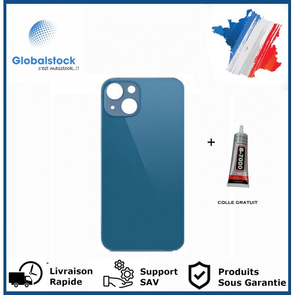 Vitre arrière iPhone 13 bleu logo + ce