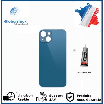 Vitre arrière iPhone 13 Mini bleu logo + ce