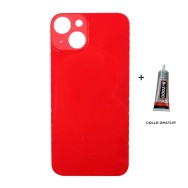 Vitre Arrière pour iPhone 14 avec Gros Trou Rouge et Adhésif
