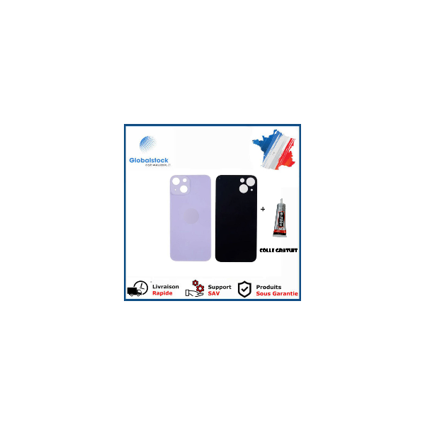 Vitre Arrière pour iPhone 14 Plus avec Gros Trou Violet et Adhésif