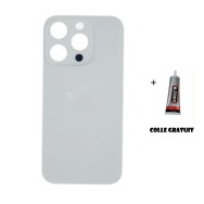 Vitre Arrière pour iPhone 14 Pro avec Gros Trou Blanc et Adhésif