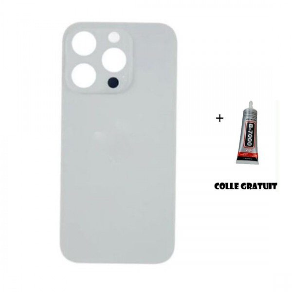 Vitre Arrière pour iPhone 14 Pro avec Gros Trou Blanc et Adhésif