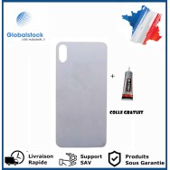 Vitre Arrière pour iPhone XS Max avec Gros Trou Argent et Adhésif