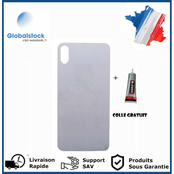 Vitre Arrière pour iPhone XS Max avec Gros Trou Argent et Adhésif
