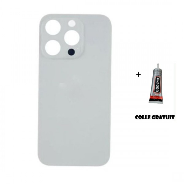 Vitre Arrière pour iPhone 14 Pro Max avec Gros Trou Blanc et Adhésif