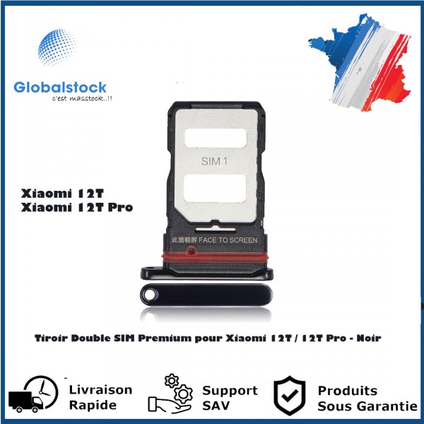 Tiroir Double SIM Premium pour Xiaomi 12T / 12T Pro - Noir