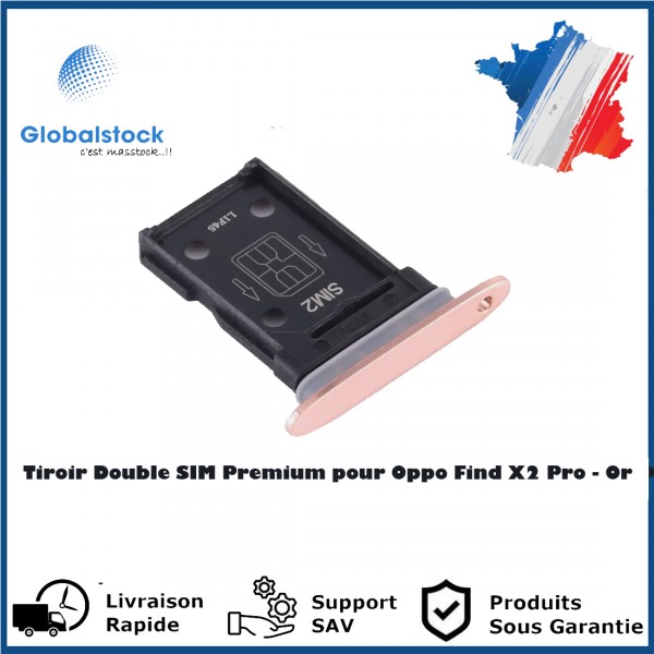 Tiroir Double SIM Premium pour Oppo Find X2 Pro - Or