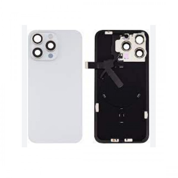 Vitre Arrière pour iPhone 15 Pro Blanc Titane + Support sans NFC